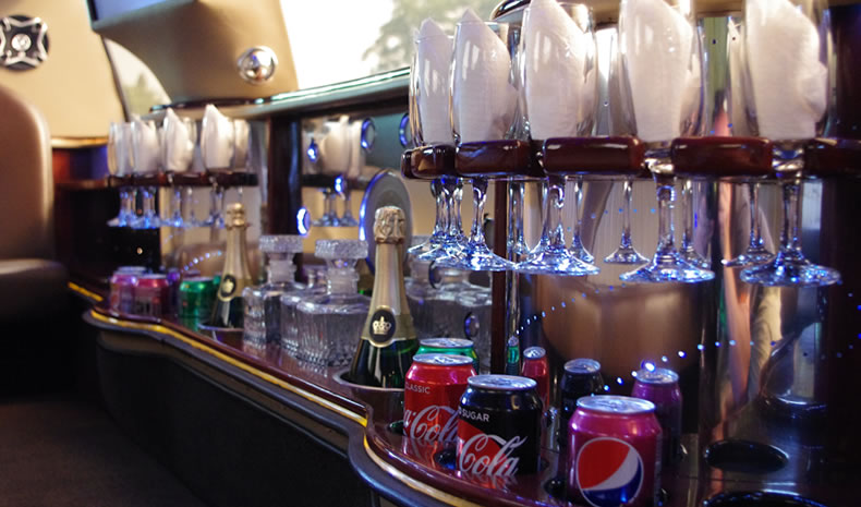 Bar area inside limousine