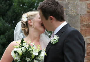 Bride and groom celebrating