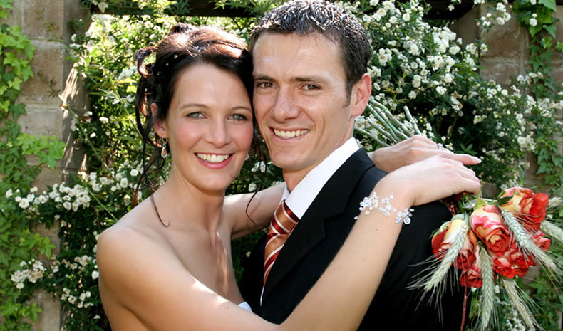 Bride and groom on wedding day